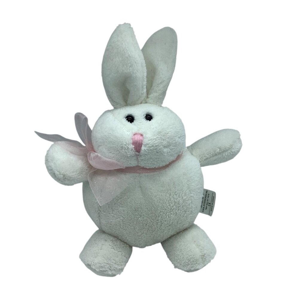 Fat Belly Bunny Rabbit Plush Stuffed Animal Pink Bow Easter 9" Soft‎ Cuddly